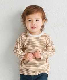 MIKI HOUSE HOT BISCUITS 【70-120cm】【Everyday Series】ワンポイント ボーダー長袖Tシャツ