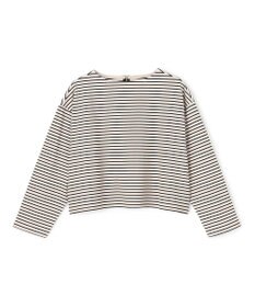 UNFILO ドライタッチリブ バックZIP ボーダートップス ベージュ×ブラック