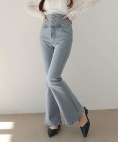 WEGO 【ストレッチ/美脚/脚長シルエット/XSSMサイズ展開】ハイウエストストレッチフレアデニムパンツ