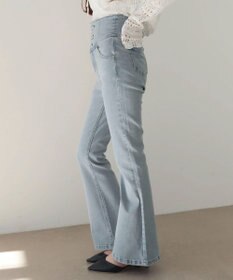 WEGO 【ストレッチ/美脚/脚長シルエット/XSSMサイズ展開】ハイウエストストレッチフレアデニムパンツ