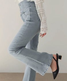 WEGO 【ストレッチ/美脚/脚長シルエット/XSSMサイズ展開】ハイウエストストレッチフレアデニムパンツ