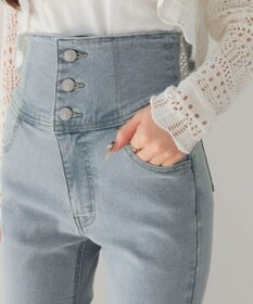 WEGO 【ストレッチ/美脚/脚長シルエット/XSSMサイズ展開】ハイウエストストレッチフレアデニムパンツ