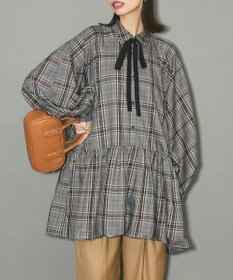 Green Parks ボウタイリボン付裾バルーンシャツワンピース