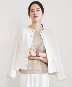 自由区 【カタログ掲載・セットアップ対応】リネンストレッチノーカラー ジャケット