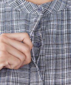 Tiaclasse 【洗える】バンドカラーチェック柄シャツワンピース