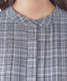 Tiaclasse 【洗える】バンドカラーチェック柄シャツワンピース