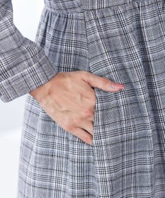 Tiaclasse 【洗える】バンドカラーチェック柄シャツワンピース