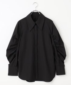 #Newans 【アイロンいらず】尖り襟ギャザースリーブブラウス