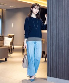 Tiaclasse L 【新色追加・洗える】配色スリットニット