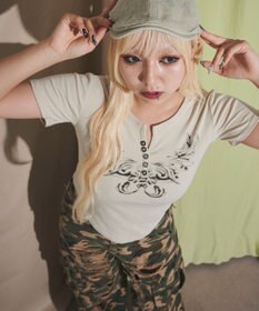 WEGO ヘンリーネックドームスタッズT