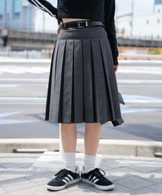 WEGO ベルト付プリーツミドルスカート