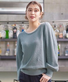 Tiaclasse 【洗える】衿パールニットトップス