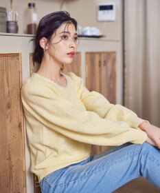 Tiaclasse 【洗える】衿パールニットトップス