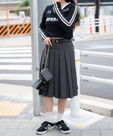 WEGO ベルト付プリーツミドルスカート