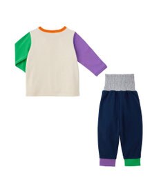 MIKI HOUSE HOT BISCUITS 【80-120cm】 ボーダー柄 ミニ裏毛パイル素材 腹巻き付き長袖パジャマ