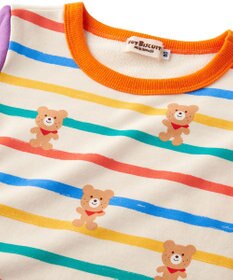 MIKI HOUSE HOT BISCUITS 【80-120cm】 ボーダー柄 ミニ裏毛パイル素材 腹巻き付き長袖パジャマ