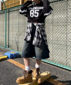 WEGO ナンバリングラインショートプルパーカー