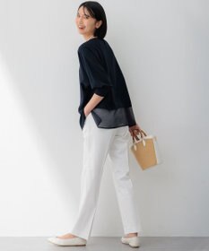 23区 【洗える】コットンサテンストレッチ テーパードパンツ