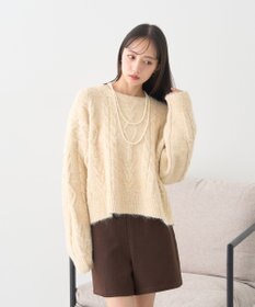 earth music&ecology モヘヤタッチケーブルニットプルオーバー