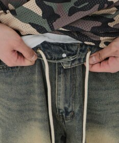 WEGO 【紐で調節可能】スーパーバギーデニムショーツ