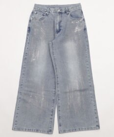 WEGO シルバープリントバギーフレアデニム