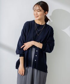 組曲 【ビジューボタン・アンサンブル対応】ハイゲージ ロングVネックカーディガン