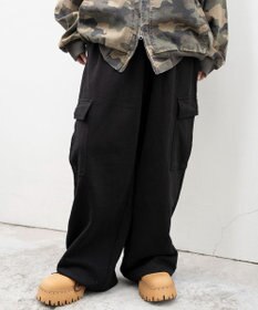 WEGO 【ユニセックス着用ITEM/ウエストゴム/MLサイズ展開】ワイドスウェットカーゴパンツ