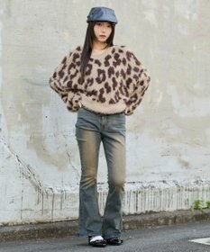 WEGO レオパードシャギーショートニット