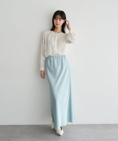 YECCA VECCA ラインフラワー柄ギャザーブラウス