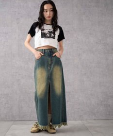 WEGO ヴィンテージウォッシュデニムロングスカート