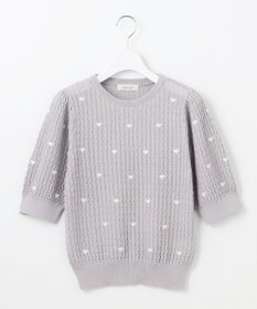 Feroux 【洗える】ハーフスリーブ ハート刺繍 ニット