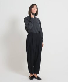 muuc 〈軽やかな尾州産リネンウール〉スラックスパンツ  　ロングシーズン 秋冬春 後ろウエストゴム有り ゆったりシルエット セットアップ可能  裏地有り