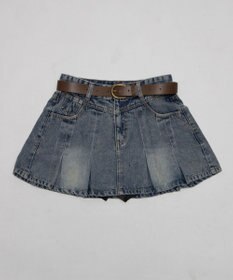 WEGO ベルト付きウォッシュドデニムミニスカパン