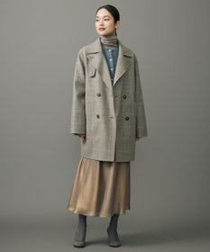 自由区 L 【17号サイズまで展開・カタログ掲載】ウールリバーチェック柄ダブルブレスト コート