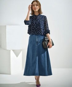 組曲 S ライトデニム ビット付きフレアスカート