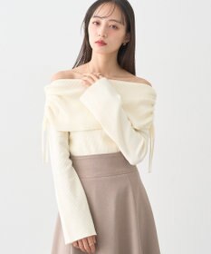 earth music&ecology リボンギャザーオフショルニットプルオーバー