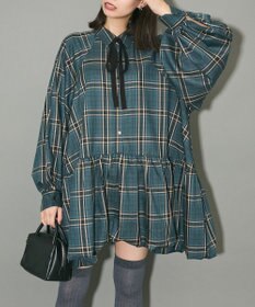 Green Parks ボウタイリボン付裾バルーンシャツワンピース