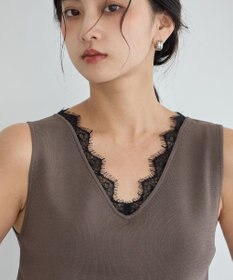 YECCA VECCA 【マシンウォッシャブル】レースニットアンサンブル