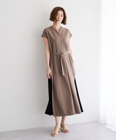 YECCA VECCA ベルテッドプリーツ切替ワンピース