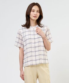 J.PRESS LADIES 【一枚で着映え・シーンレスに活躍】シアーチェック バンドカラー カットソー