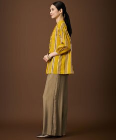 自由区 【着映える・涼やか】コットンストライププリントフリル ブラウス