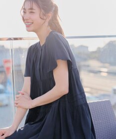 Tiaclasse 【洗える】バンドカラーティアードシャツチュニックブラウス