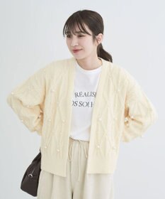 Green Parks パール付ケーブルニットカーディガン