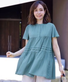 Tiaclasse 【洗える】バンドカラーティアードシャツチュニックブラウス