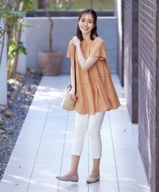 Tiaclasse 【洗える】バンドカラーティアードシャツチュニックブラウス