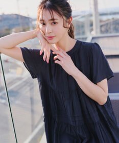 Tiaclasse 【洗える】バンドカラーティアードシャツチュニックブラウス