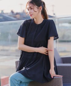 Tiaclasse 【洗える】バンドカラーティアードシャツチュニックブラウス