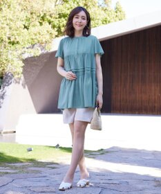 Tiaclasse 【洗える】バンドカラーティアードシャツチュニックブラウス