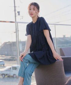 Tiaclasse 【洗える】バンドカラーティアードシャツチュニックブラウス