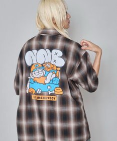 WEGO 【ユニセックス着用ITEM/MLサイズ展開】イラストオンブレチェックシャツ（SS）